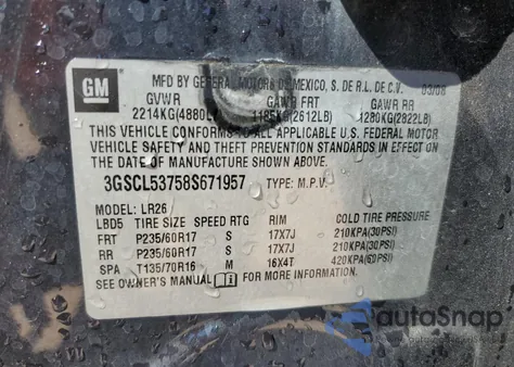 2008 Saturn Vue Xr z USA, uszkodzony, nr VIN 3GSCL53758S671957